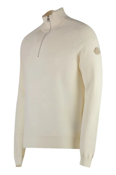 Shop Moncler Cotton Blend Sweater In Panna