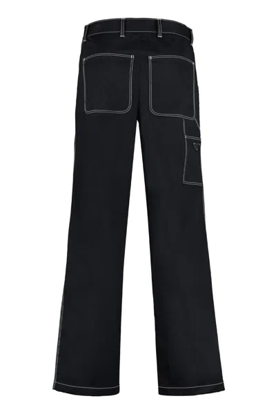 Shop Prada Multi-pocket Cotton Trousers In Black