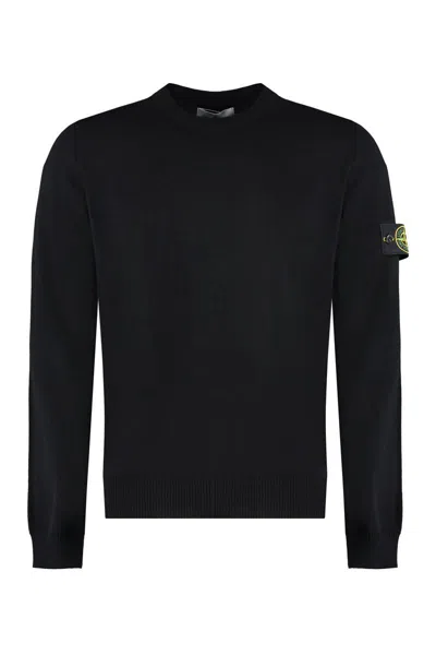Shop Stone Island Crew-neck Wool Sweater In Black