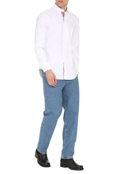 Shop Thom Browne Button-down Collar Cotton Shirt In White
