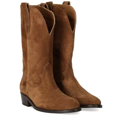 Shop Via Roma 15 Velour Brown Texan Boot In Leather