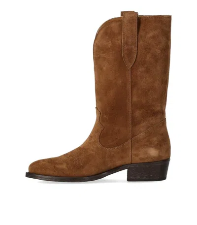 Shop Via Roma 15 Velour Brown Texan Boot In Leather