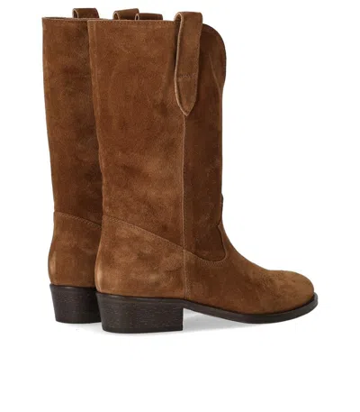 Shop Via Roma 15 Velour Brown Texan Boot In Leather