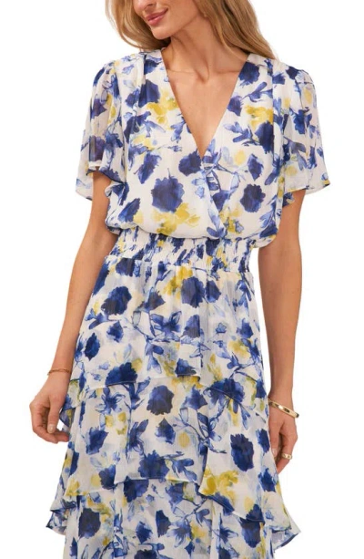 Shop Vince Camuto Floral Tiered Midi Dress In Ultra White
