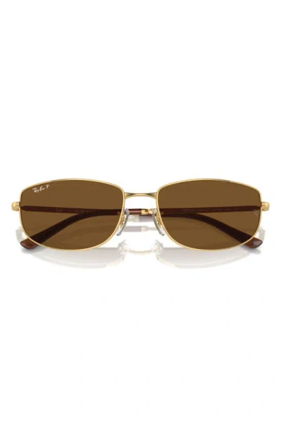 Ray Ban 59mm Polarized Oval Sunglasses In Gold Brown