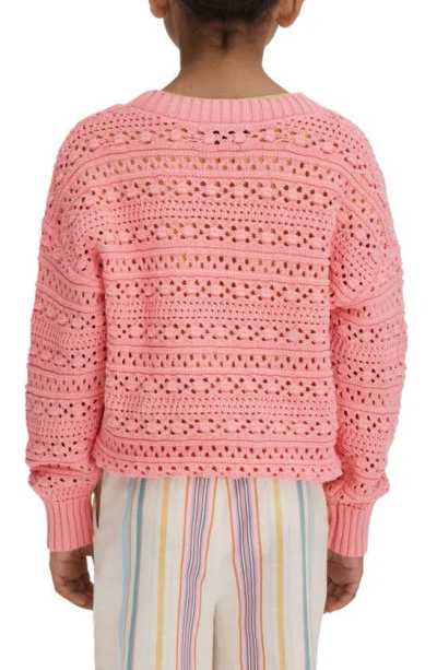 Shop Reiss Kids' Open Stitch Cotton Crewneck Sweater In Pink