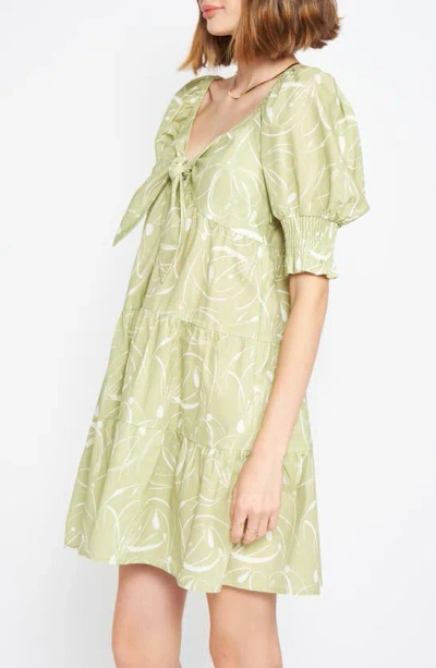 Shop En Saison Idrissy Abstract Floral Print Tiered Cotton Minidress In Green