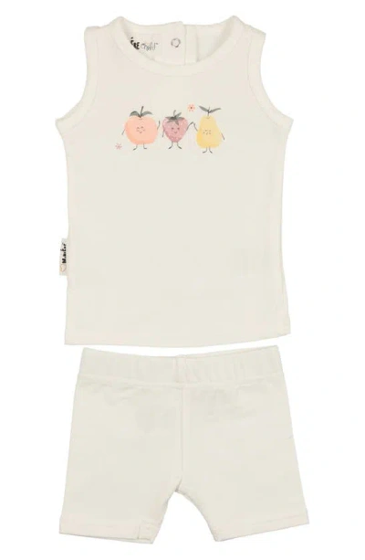 Maniere Manière Fruity Friends Stretch Cotton Tank & Shorts Set In White