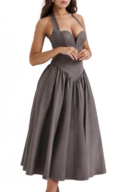 House Of Cb A-line Halter Dress In Pebble Grey