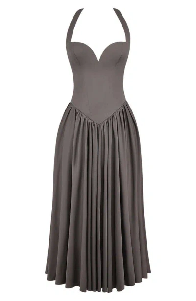 House Of Cb A-line Halter Dress In Pebble Grey