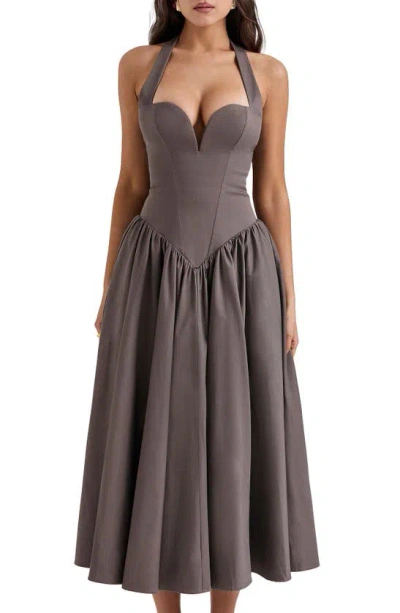 House Of Cb A-line Halter Dress In Pebble Grey