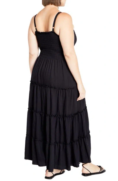 Shop City Chic Alisa Smocked Sleeveless Maxi Dress In Black