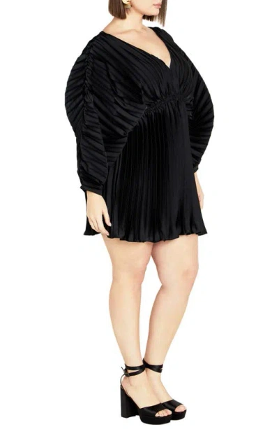 Shop City Chic Chloe Pleated Long Sleeve Satin Minidress In Black