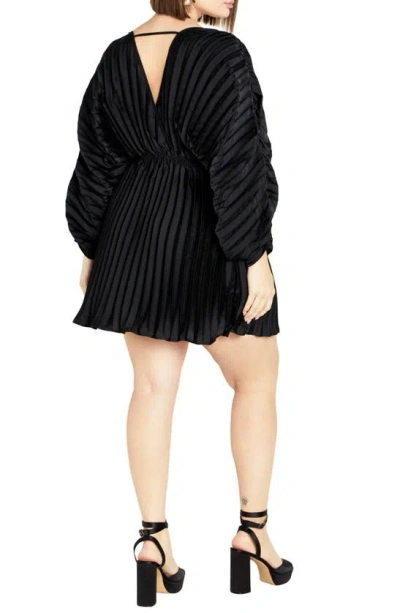 Shop City Chic Chloe Pleated Long Sleeve Satin Minidress In Black