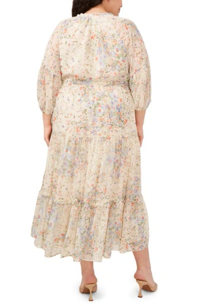 Shop Cece Floral Tiered Long Sleeve Maxi Dress In Egret