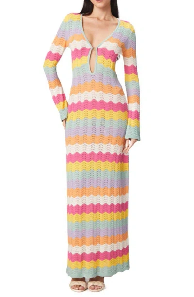 Shop Capittana Ella Stripe Long Sleeve Knit Cover-up Dress In Multicolor Pink