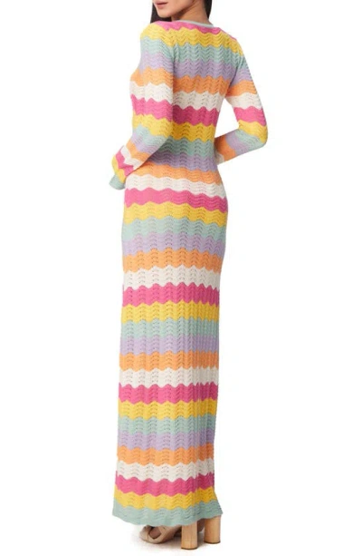 Shop Capittana Ella Stripe Long Sleeve Knit Cover-up Dress In Multicolor Pink