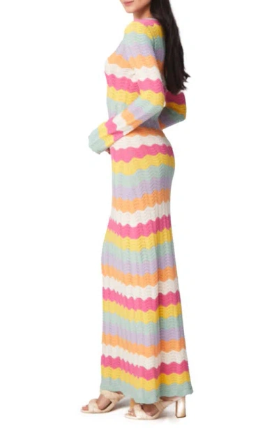 Shop Capittana Ella Stripe Long Sleeve Knit Cover-up Dress In Multicolor Pink