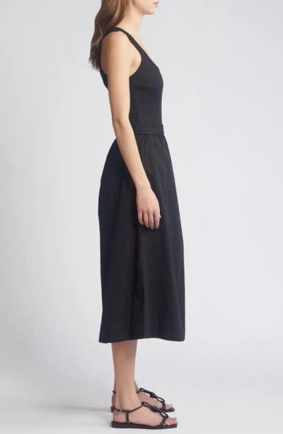 Shop Nation Ltd Sadelle Stretch Cotton Midi Dress In Jet Black