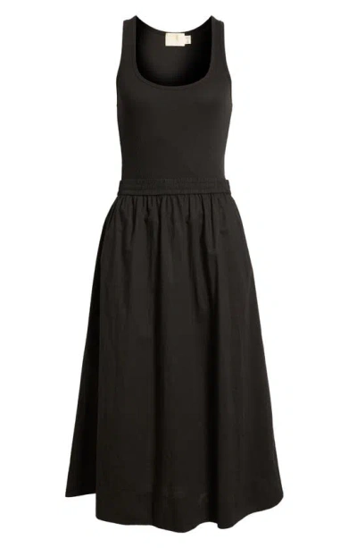 Shop Nation Ltd Sadelle Stretch Cotton Midi Dress In Jet Black