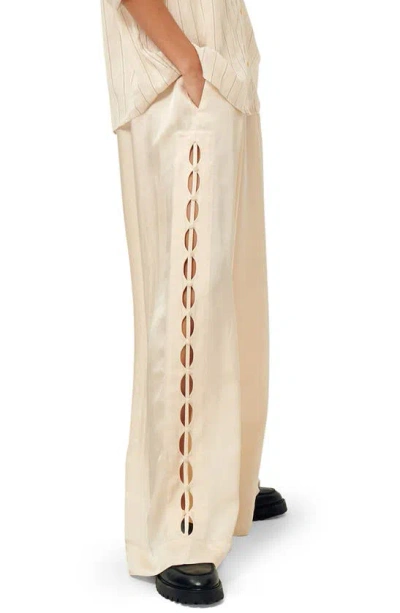 Shop Sessun Chueca Side Cutout Wide Leg Satin Pants In Shell