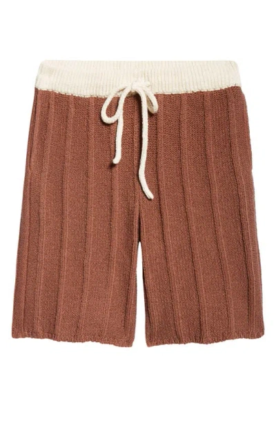 Shop The Elder Statesman Beach Guy Rib Cotton Sweater Shorts In Cinnamon/ Natural