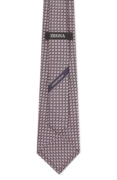 Zegna Ties Micro Geo Mulberry Silk Tie In Pink