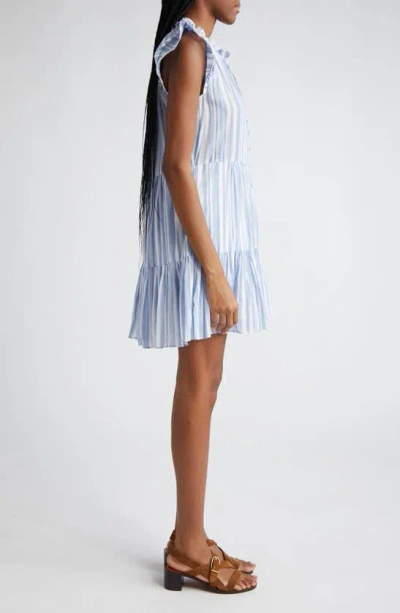 Shop Veronica Beard Zee Stripe Tiered Minidress In Blue Multi
