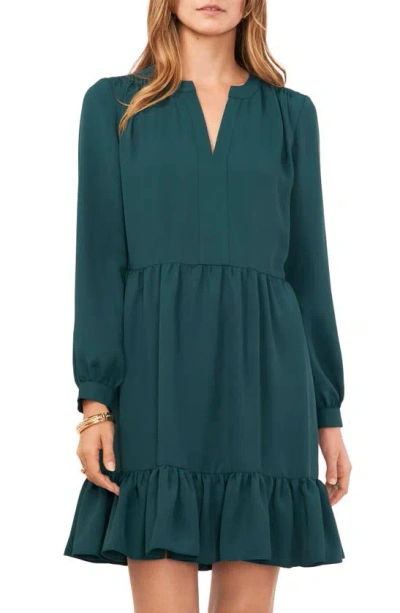 Vince Camuto Ruffle Hem Long Sleeve Dress In Deep Forest
