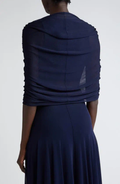 Brandon Maxwell The Lyra Ruched Sheer Knit Top In Navy