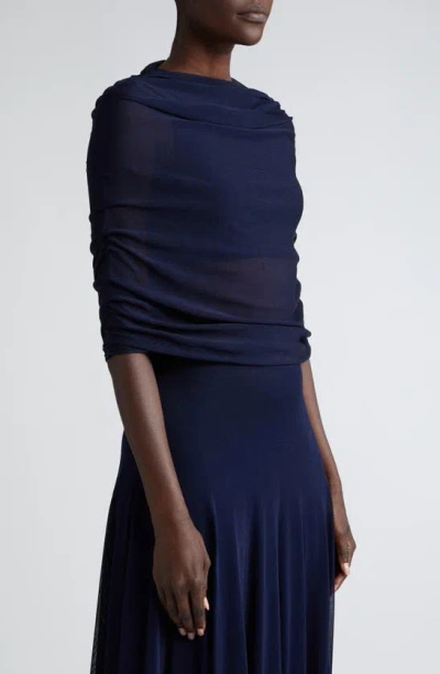 Brandon Maxwell The Lyra Ruched Sheer Knit Top In Navy