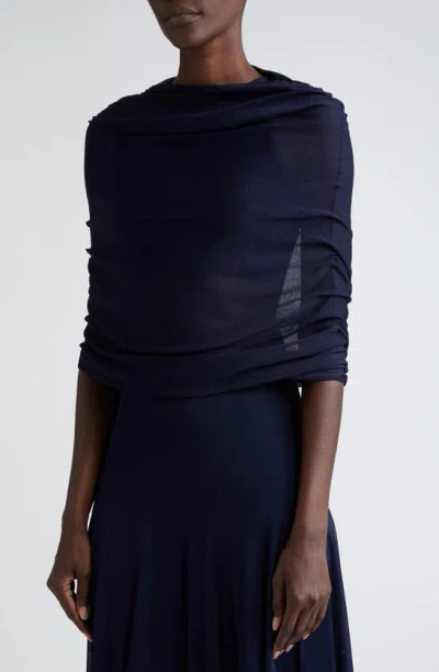 Brandon Maxwell The Lyra Ruched Sheer Knit Top In Navy