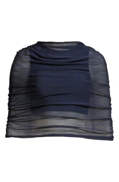 Shop Brandon Maxwell Lyra Ruched Mesh Top In Navy