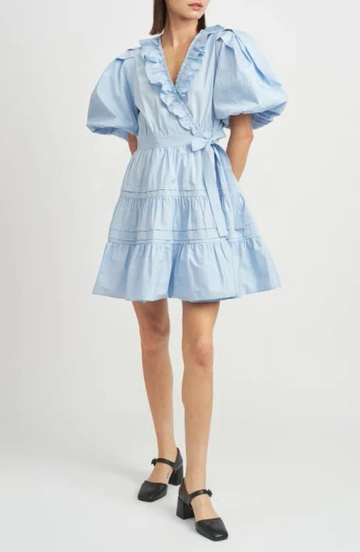 Shop En Saison Lorena Ruffle Wrap Minidress In Baby Blue