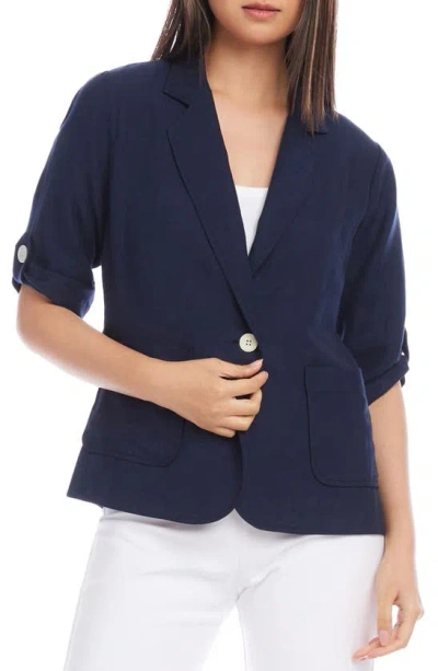 Shop Karen Kane Roll Tab Sleeve Jacket In Navy