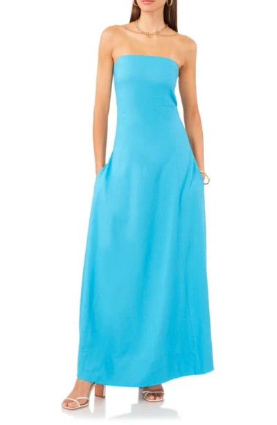 Shop 1.state Strapless Linen Blend Maxi Dress In Laguna Mist Blue