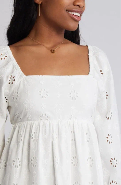 Shop Bp. Puff Sleeve Eyelet Babydoll Minidress In White Blanc
