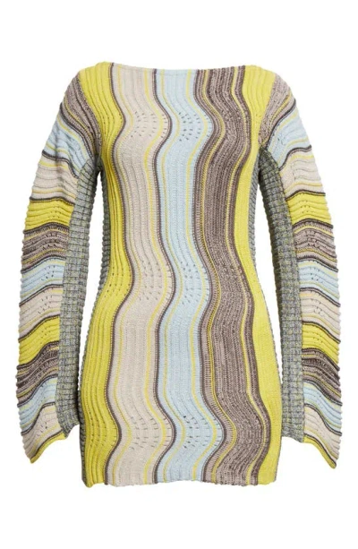 Shop Vitelli Peacock Stripe Long Sleeve Mini Sweater Dress In Yellow Mix