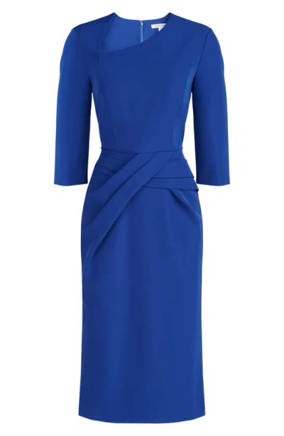 Shop Kay Unger Alexa Asymmetric Midi Cocktail Dress In Sapphire