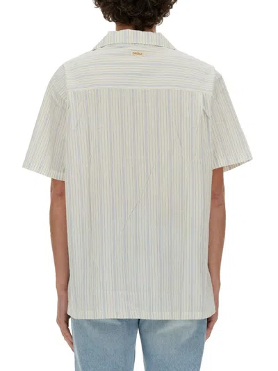 Shop Drôle De Monsieur Striped Shirt In White
