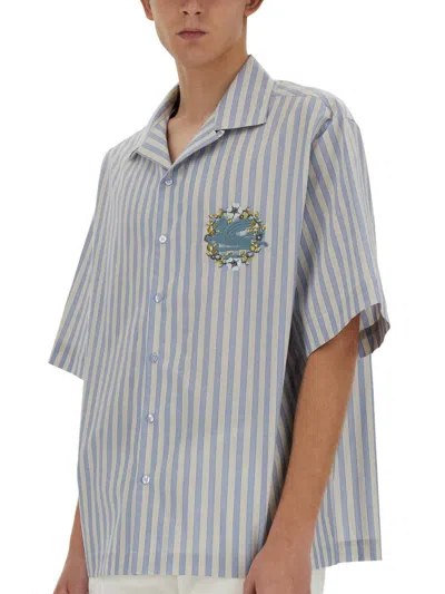 Shop Etro Bowling Shirt In Baby Blue