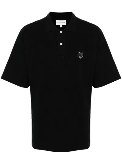 Shop Maison Kitsuné Cotton Polo Shirt With Embroidered Fox In Black