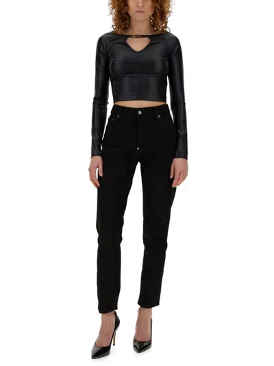 Shop Versace Jeans Couture Top Cropped In Black