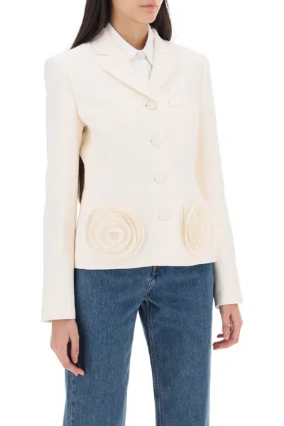 Shop Valentino Garavani Crepe Couture Jacket With Floral Appliques In White