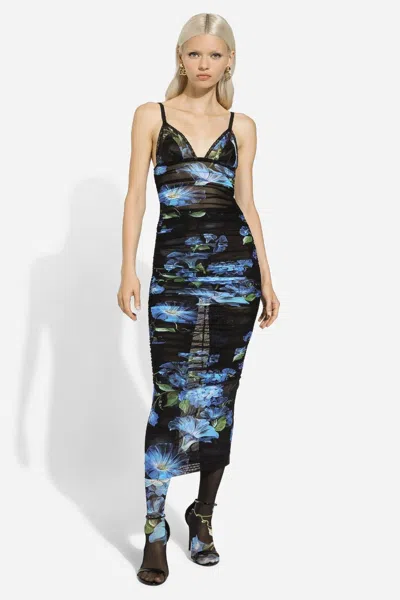 Shop Dolce & Gabbana Tulle Slip Dress In Bluebell Print