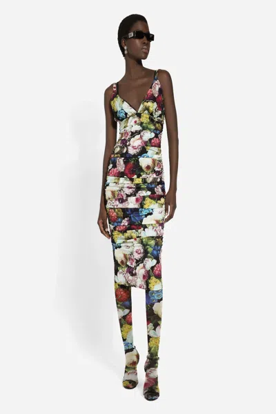 Shop Dolce & Gabbana Dolce_and_gabanna Charmeuse Slip Dress Nocturnal Flower Print