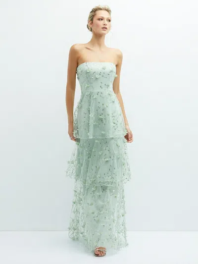 Shop Dessy Collection Strapless 3d Floral Embroidered Dress With Tiered Maxi Skirt In Celadon