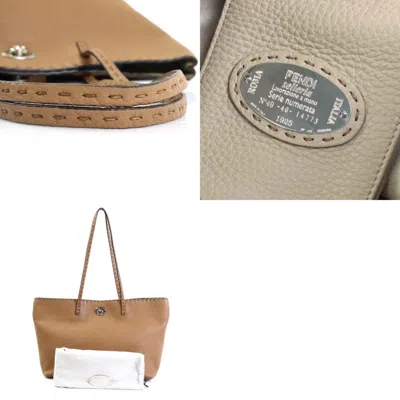 Shop Fendi Selleria Camel Leather Tote Bag ()