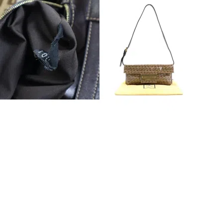 Shop Fendi Zucca Brown Synthetic Shoulder Bag ()