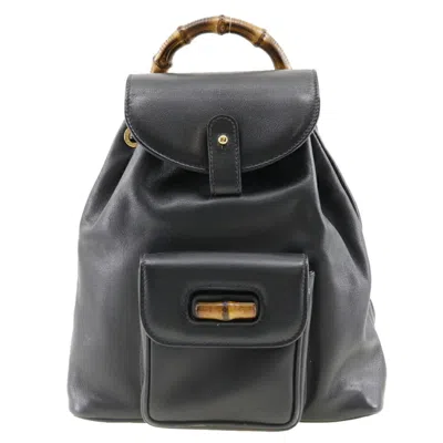Shop Gucci Bamboo Navy Leather Backpack Bag ()
